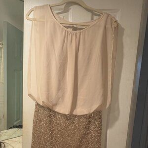Aidan Mattox Champagne Sheer Sequined Blouson Cocktail Dress – Size 2 $90 OBO